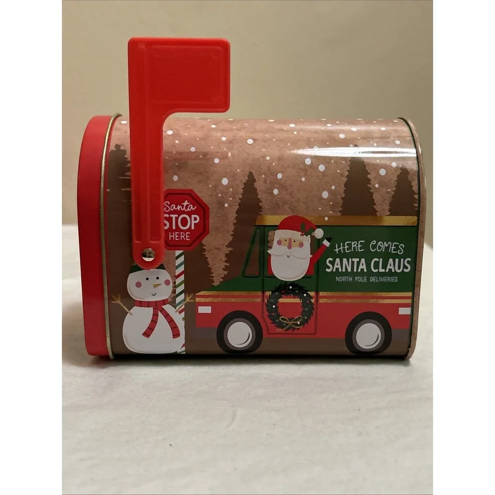 Lot of 8 Christmas Holiday Decorative Tin Mini Mailboxes Santa Reindeer Snowman